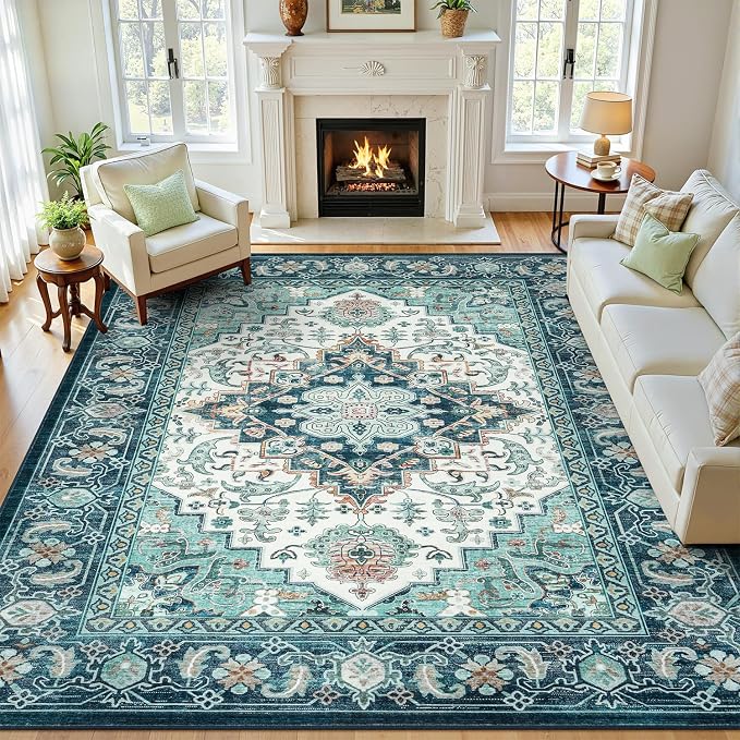 Lofus 9x12 Washable Rugs Non-Slip, Vintage Floral Area Rug by Lofus