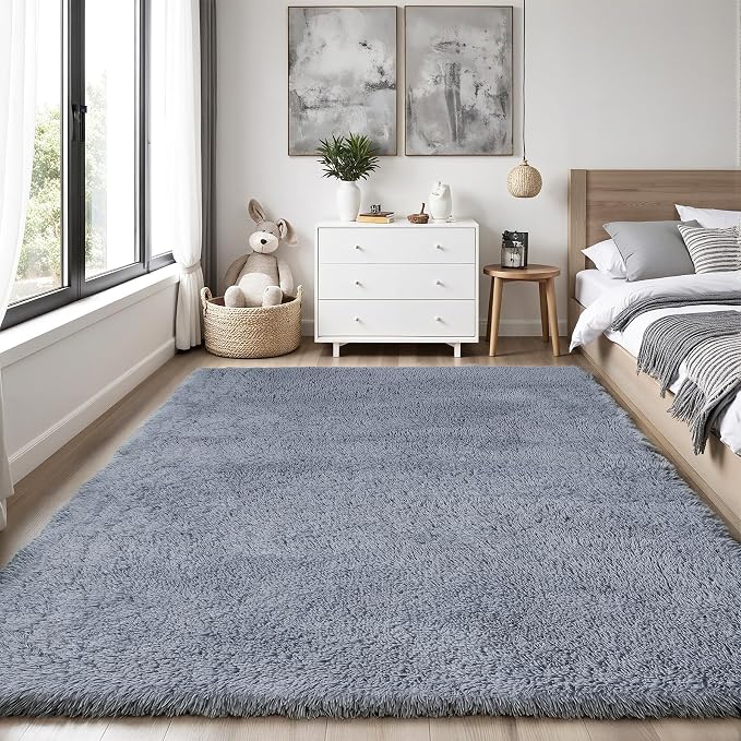 Area Rug for Living Room Bedroom: 5x7 Grey Soft Fluffy Shag Upgrade Non-Slip - Image 2