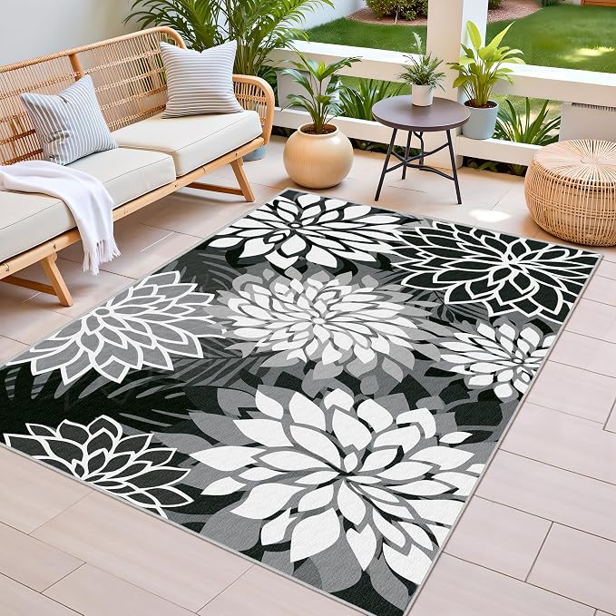 3x5 Washable Rug for Living Room Tropical Botanical Modern Floral Chenille Area - Image 2