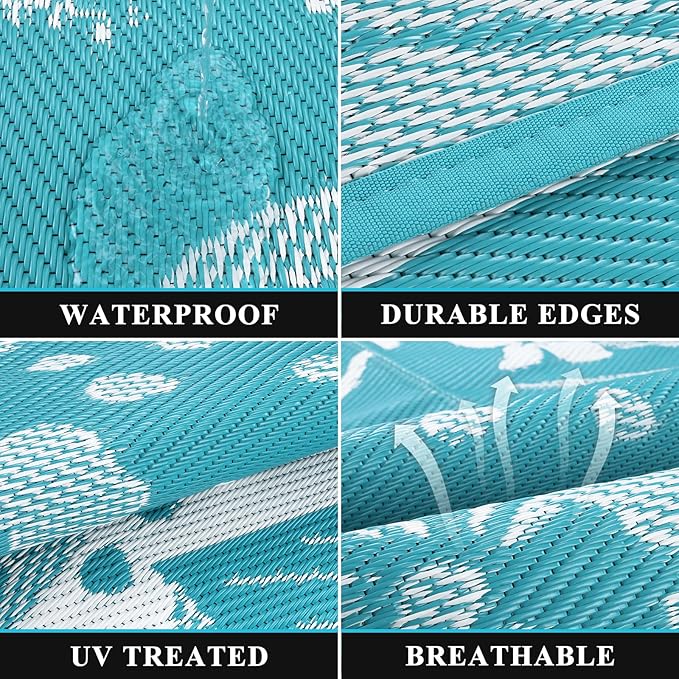 Pauwer Waterproof Outdoor Rug 5x8, Reversible Plastic Straw Patio Camping Rug - Image 3