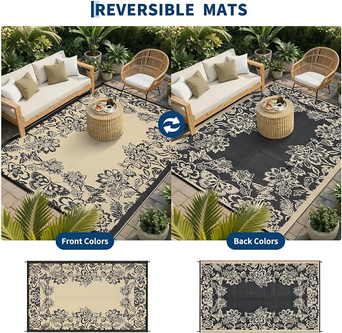 Garvee Outdoor Rugs 9’x12’ Waterproof Reversible Mats, Large Area Plastic Straw - Image 3