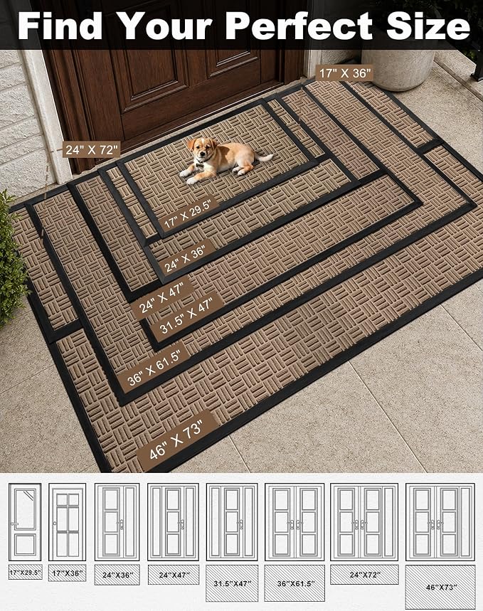 Mibao Front Door Mat Outdoor Entrance, Waterproof Dirt Trapper Doormat - Image 3