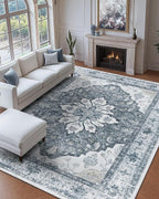 RELEANY Area Rugs Large 9'x12' Washable Non-Slip, Floral Vintage Distress - Image 2