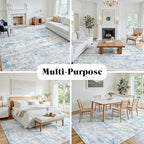 Area Rug 6x9 Living Room Rug Washable: No-Slip Abstract Soft Thin Large Blue - Image 8