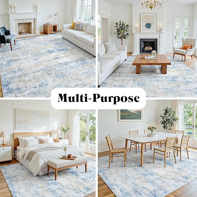 Area Rug 5x7 Living Room Rug Washable: No-Slip Abstract Soft Thin Large Blue - Image 8