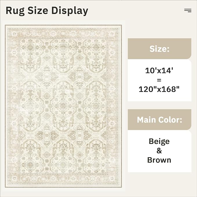 Soalmost 10x14 Area Rugs for Living Room, Non Slip Machine Washable Vintage Rugs - Image 5