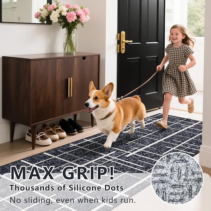 3x5 Washable Rug, Modern Distressed Stripe, Small Area Rug Non Slip, Woven Thin - Image 9