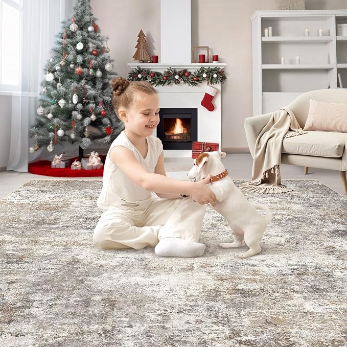 UERMEI Square Area Rugs : Washable 8x8 Neutral Modern Abstract Carpet - Image 4