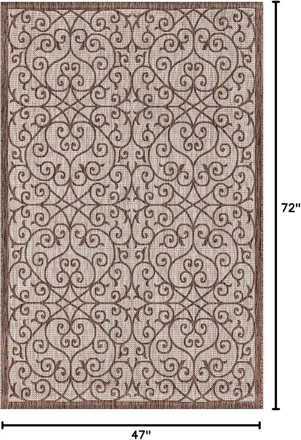 JONATHAN Y Vintage Filigree Indoor Outdoor Area Rug 4X6 Taupe/Espresso - Image 2