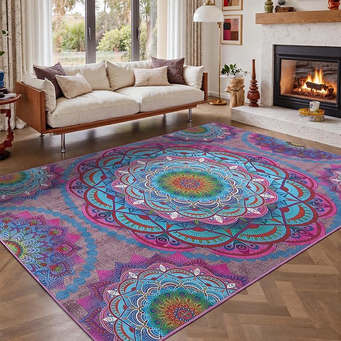 Arenarug Meditation Indoor Outdoor Rug 4x6 ft Mandala Pattern Rug Boho Style - Image 2