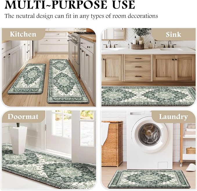 Boho Kitchen Mats for Floor 2 Piece Set Anti Fatigue Cushioned PVC Kitchen Rugs - Image 6