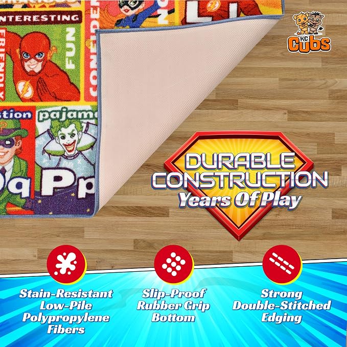 DC Super Friends Educational Kids Rug – ABC Alphabet, Emotions & Hero Traits - Image 5