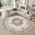 RELEANY Area Rugs Round 10ft Washable Non-Slip, Floral Vintage Distress by RELEANY