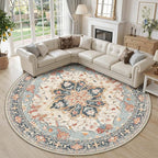 RELEANY Area Rugs Round 10ft Washable Non-Slip, Floral Vintage Distress by RELEANY