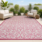 JONATHAN Y Vintage Filigree Indoor Outdoor Area Rug 9X12 Light Gray/Fuchsia by JONATHANY