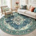 RELEANY Area Rugs Round 6ft Washable Non-Slip, Floral Vintage Distress by RELEANY