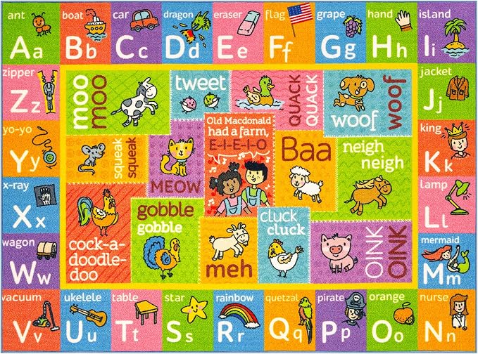 KC Cubs 3x5 ABC Alphabet Animal Sounds Rug – Educational Non-Slip Carpet Play by KCCubsKidsHomeandFurnishing