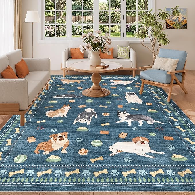 DUKINO 6x9 Rug for Living Room, Lightweight Animal Dog Print Washable Area Rug - Image 9