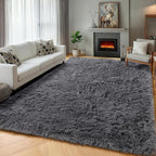 ONASAR Grey Area Rugs for Living Room, 5x8 Gray Fluffy Shag Bedroom Rug by ONASAR