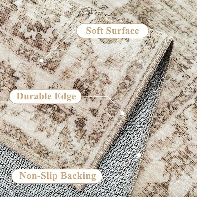 Neutral Kitchen Rug Set of 3 Washable Brown Vintage Kitchen Mats - Image 7