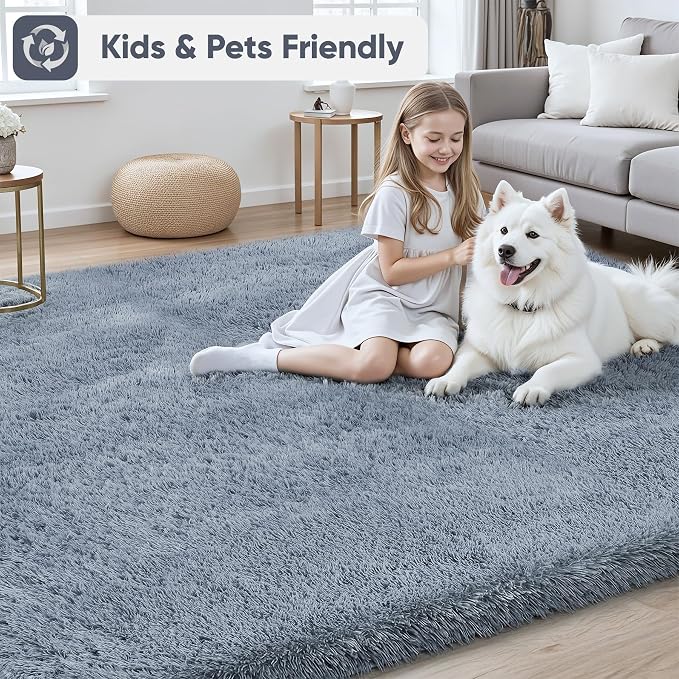 Area Rug for Living Room Bedroom: 4x6 Grey Soft Fluffy Shag Upgrade Non-Slip - Image 4