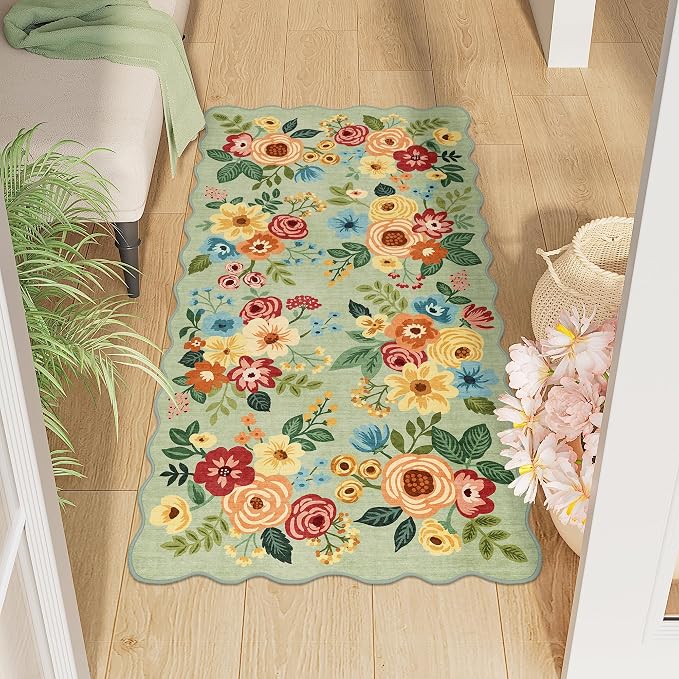 DUKINO 2x4 Washable Runner Rugs, Non Slip Floral Print Entryway Rug by DUKINO
