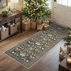 Hallway 2x5 Washable Runner Rug: Oriental Floral Stain Resistant Rug - Image 2