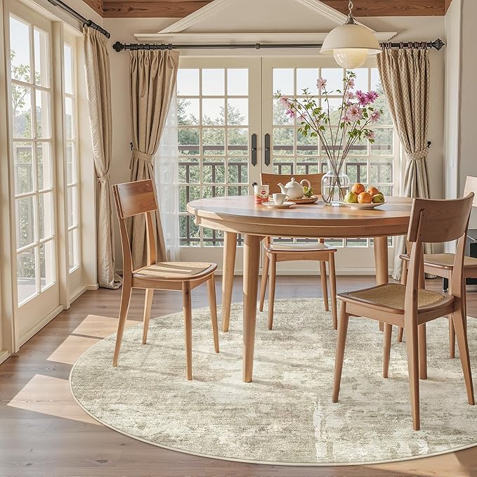 Soalmost 5x5 Beige Gray Round Rug 5ft Living Room Circle Rug Vintage Round Area - Image 4