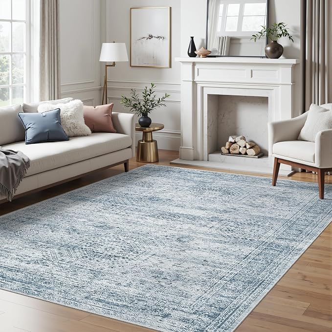Soalmost 5x7 Area Rugs Blue Low Pile Indoor Washable Trendy Faded Style Rugs - Image 2