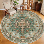 Washable Oriental Area Rug - 9ft Round Rugs by TOPRUUG