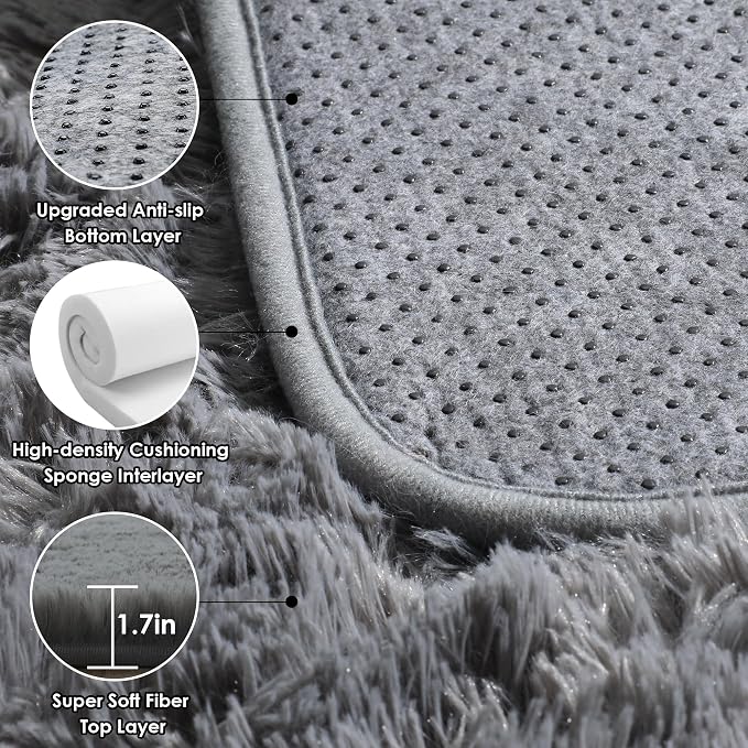 ONASAR Grey Area Rugs 9x12 Living Room, Soft Plush Thick Shaggy Big Floor Carpet - Image 3