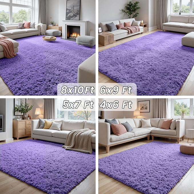 8x10 Area Rugs for Living Room Rug: Soft Fluffy Shag Purple Rugs for Bedroom - Image 7