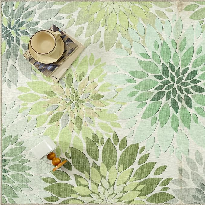 5x8 Indoor Outdoor Area Rug Washable Patio Rug Green Non Slip Non Shedding - Image 9