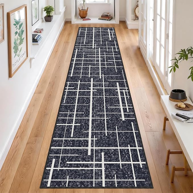 Modern Stripe Hallway Runner Rug Non Slip, Washable 2x10 Runner Rug, Woven Thin by TTelephant