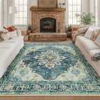 RELEANY Area Rugs Square 8ft Washable Non-Slip, Floral Vintage Distress by RELEANY