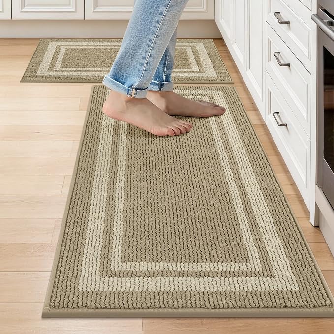 COSY HOMEER Kitchen Rugs Sets 2PCS, Non-Slip Washable Kitchen Mats by COSYHOMEER