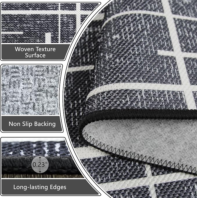 Non Slip Hallway Runner Rug 2.6x12, Modern Distressed Stripe, Washable Extra - Image 4