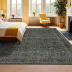 Vintage Dark Green Living Room Rug, 8x10 Washable Area Rugs - Image 4