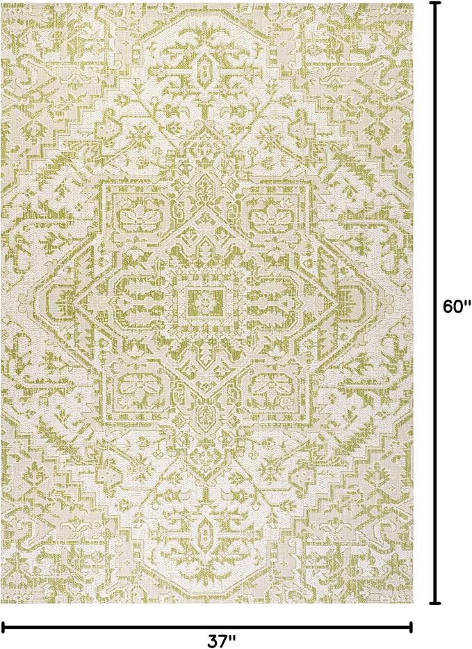JONATHAN Y Boho Medallion Indoor Outdoor Area Rug 3X5 Cream/Green, Estrella - Image 2