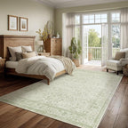 Sage Green Area Rug for Bedroom Neutral Boho Farmhouse Floral Distressed Design - Image 5