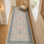 Hazo Haus Natural Red Blue 2'6"x8' Hallway Runner Rug, Boho Kitchen Floor Mat - Image 3