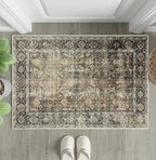 PureCozy 2x3 Washable Entryway Rug Brown Vintage Non Slip Door Mat Soft Low by PureCozy