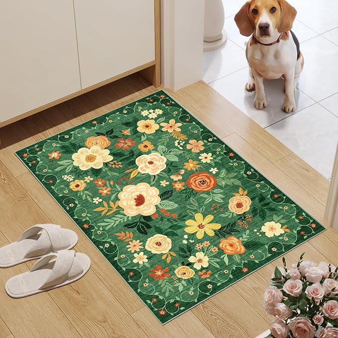 DUKINO 2x3 Rugs for Entryway, Floral Indoor Washable Door Mat, Non Slip Boho - Image 3
