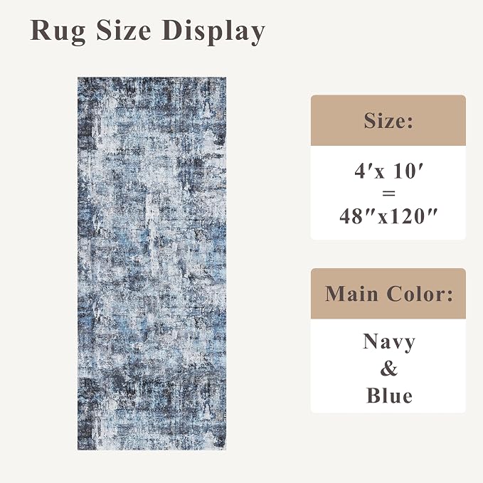 4x10 ft Extra Wide Hallway Rug – Non-Slip Washable Rubber-Backed Large Carpet - Image 2