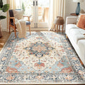 RELEANY Area Rugs 5'x7' Washable Non-Slip, Floral Vintage Distress Medallion by RELEANY