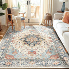 RELEANY Area Rugs 5'x7' Washable Non-Slip, Floral Vintage Distress Medallion by RELEANY