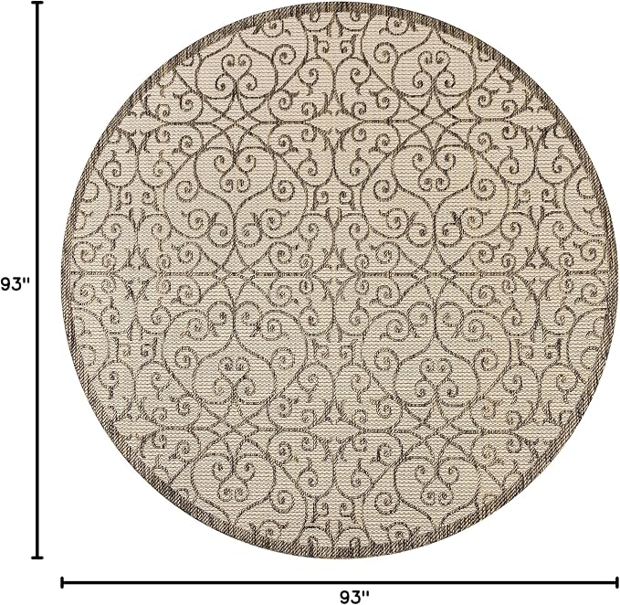 JONATHAN Y Vintage Filigree Indoor Outdoor Round Area Rug 8 Ft Beige/Brown - Image 2