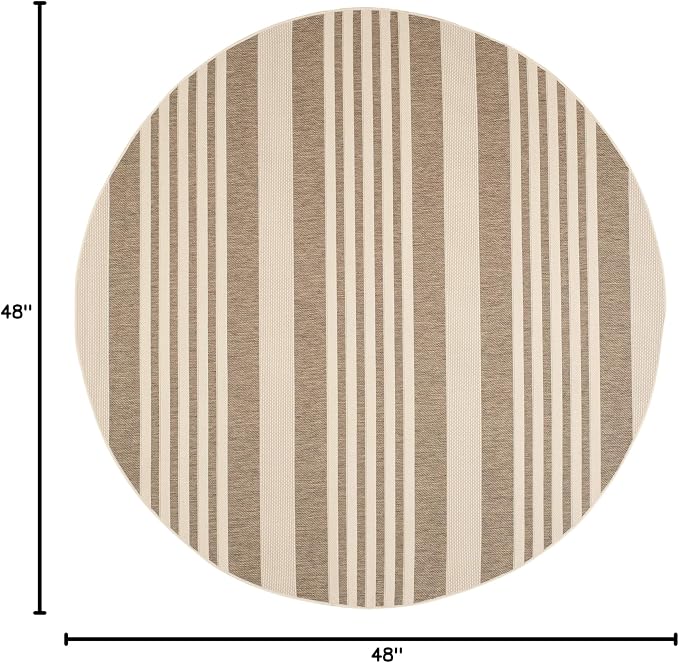 SAFAVIEH Courtyard Collection 4' Round Brown/Bone CY6062 Stripe Indoor/ Outdoor - Image 2