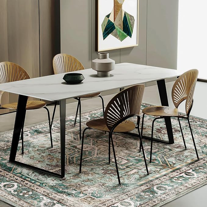 CHAMPLANT Area Rug 8'x10' Green Washable Vintage Traditional Mat Distressed - Image 2