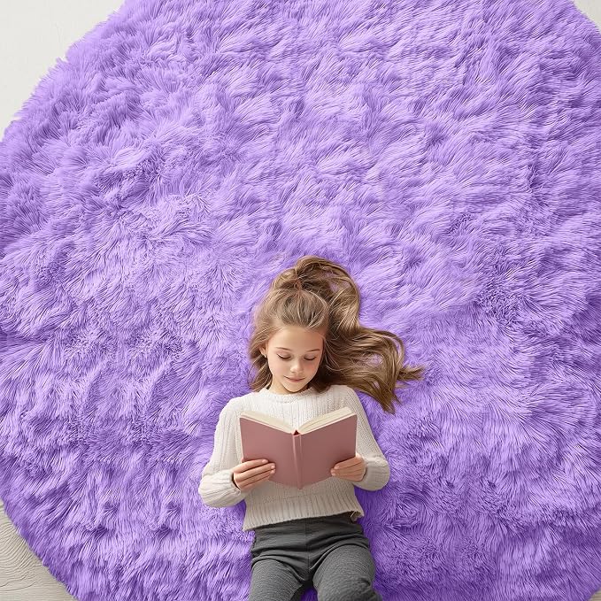 OLANLY Purple Round Rugs for Bedroom by OLANLY